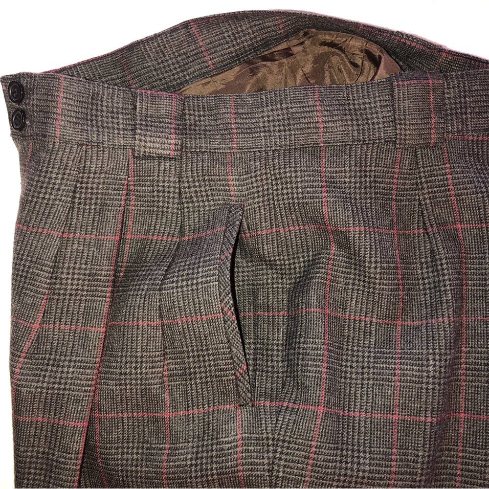Vintage Giorgio Sant’Angelo Glen Check Plaid Wool Pants Gray Red - Picture 5 of 17